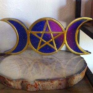 Triple moon goddess stick incense burner holder galaxy themed